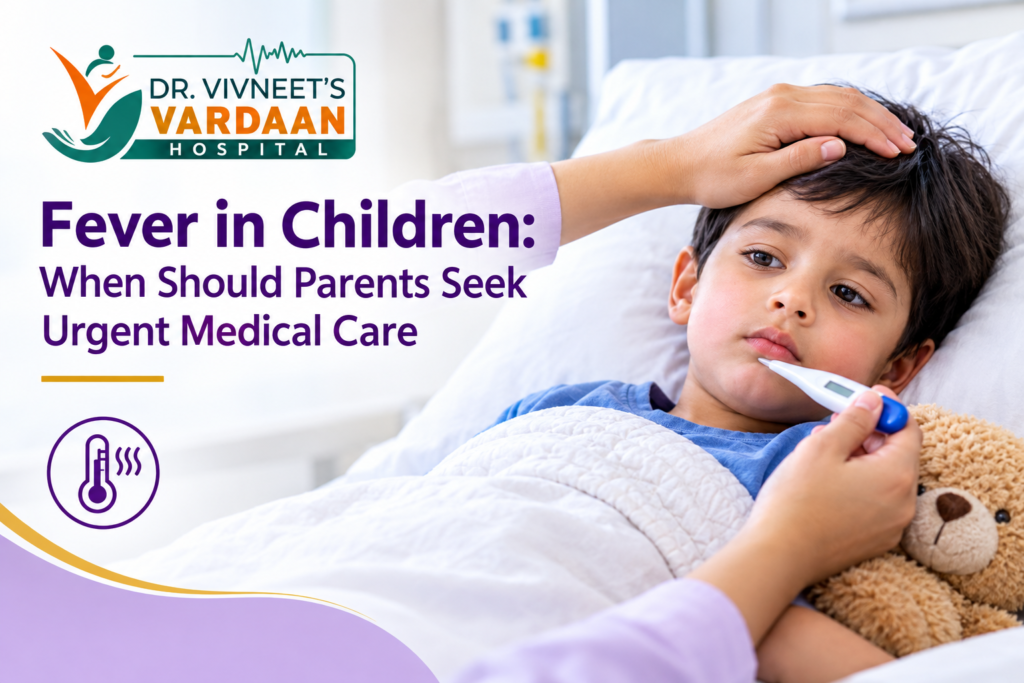 Child with fever receiving care at a child hospital in Patiala