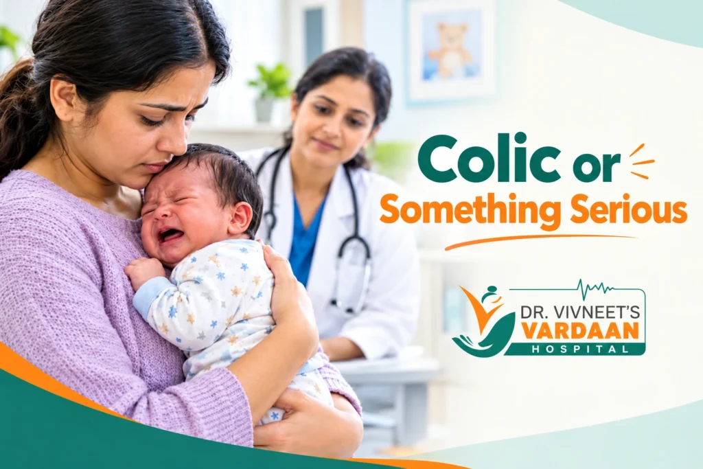 Baby showing signs of colic while a parent comforts them