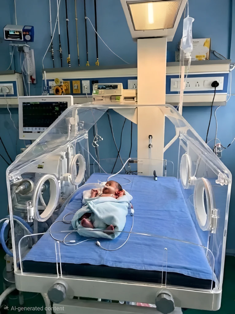 Doctor caring for newborn at Vardaan Hospital